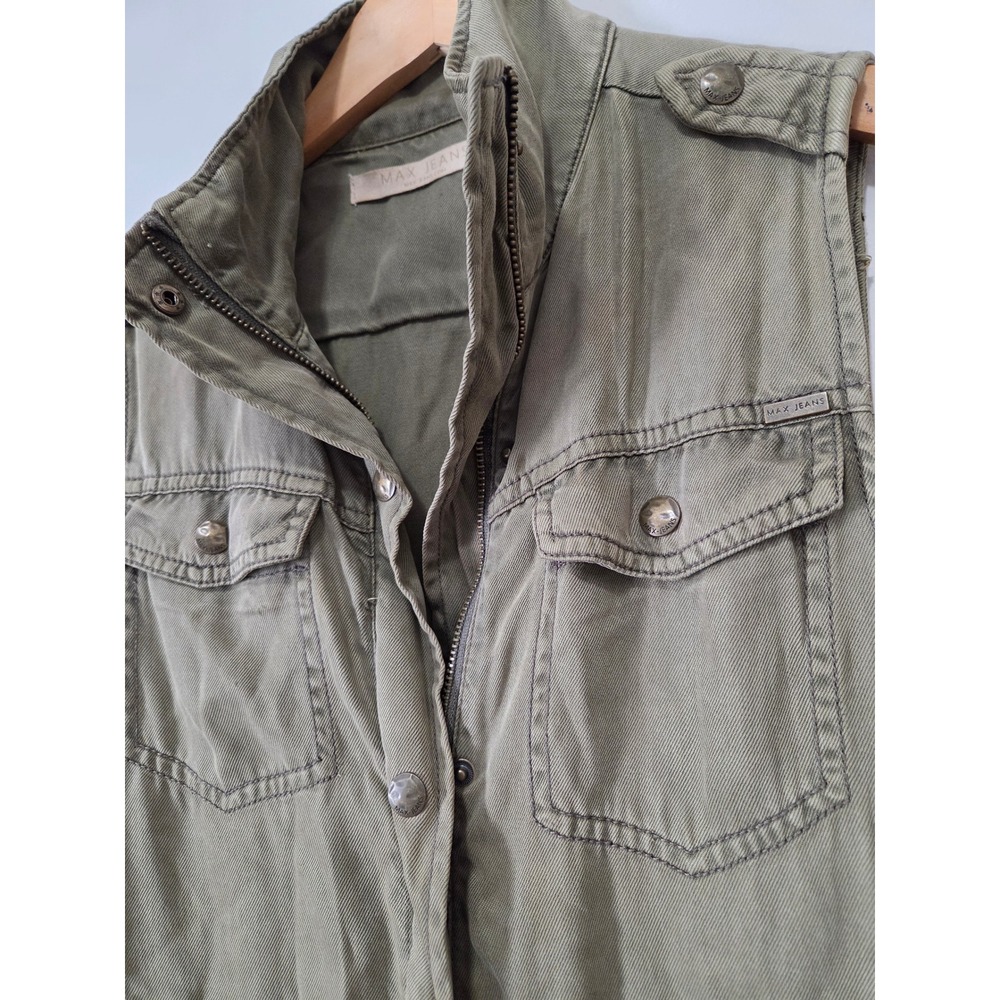 Max Jeans Womens Utility Vest‎ Olive Green Tencel Military Full Zip XS